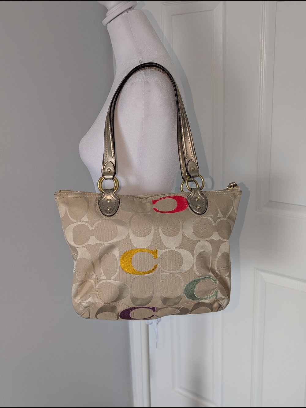 Coach Poppy Embossed Signature Logo Multicolor Tote - Picture 2 of 12